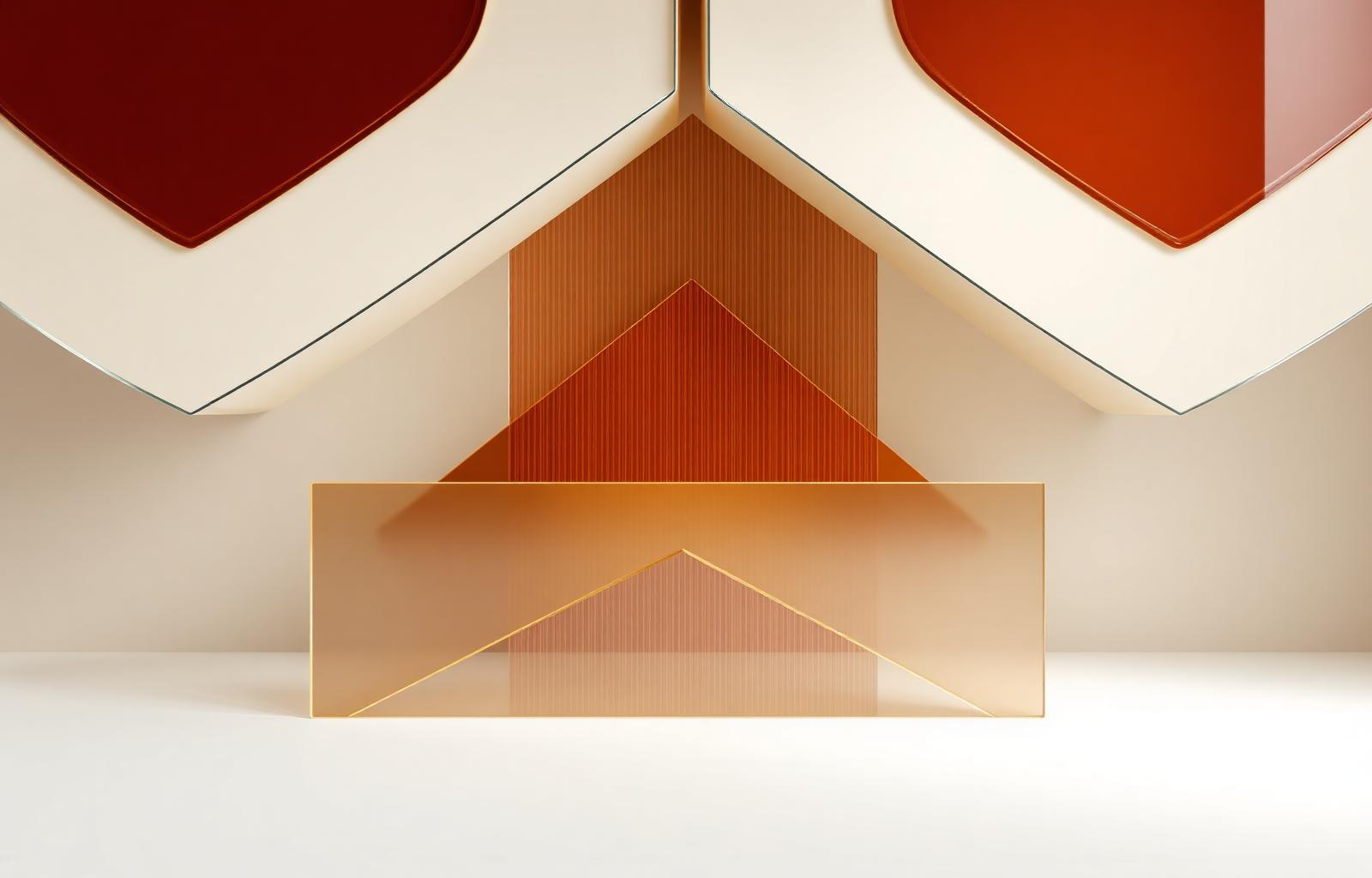 Layered translucent glass panels in cream and rust tones